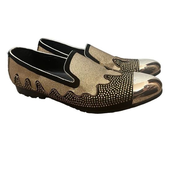 Black Gold Rhinestone Gold cap toe FIESSO Shoes w/box by Aurelio Garcia size 10 main image 4